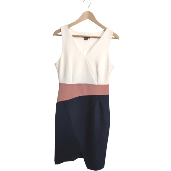 Metaphor Dress Bodycon Sleeveless Assymetrical Hem Blue Pink White Medium - Picture 1 of 8